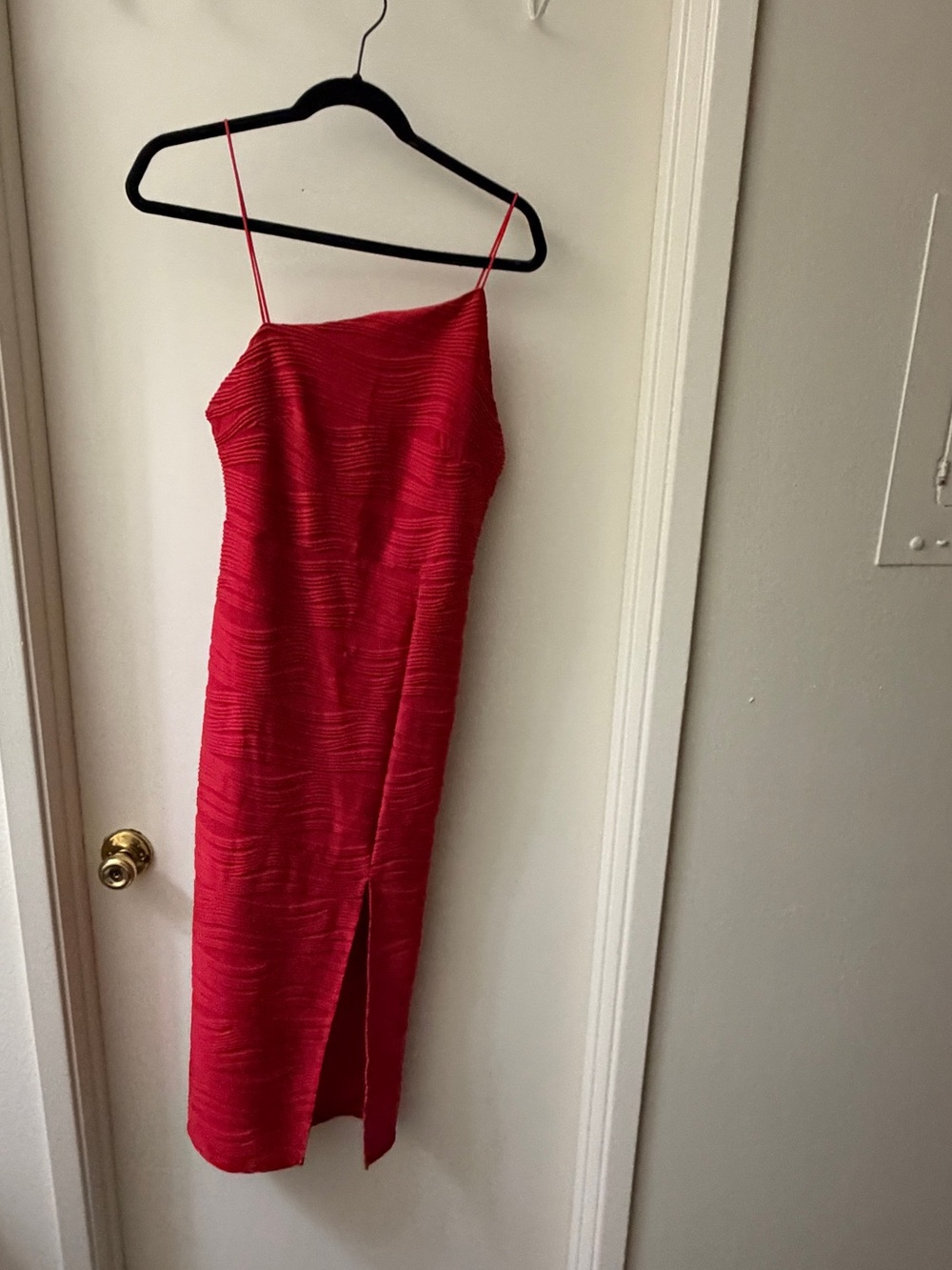 SHEIN Red Textured Spaghetti-Strap Midi Dress